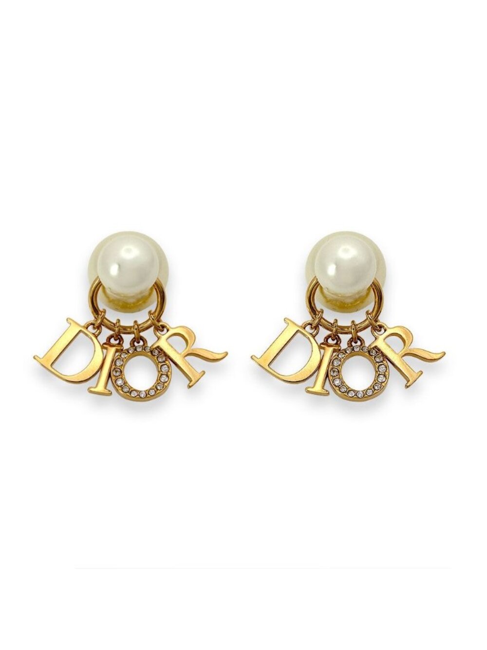 Dior Rhinestone Faux Pearl Earrings